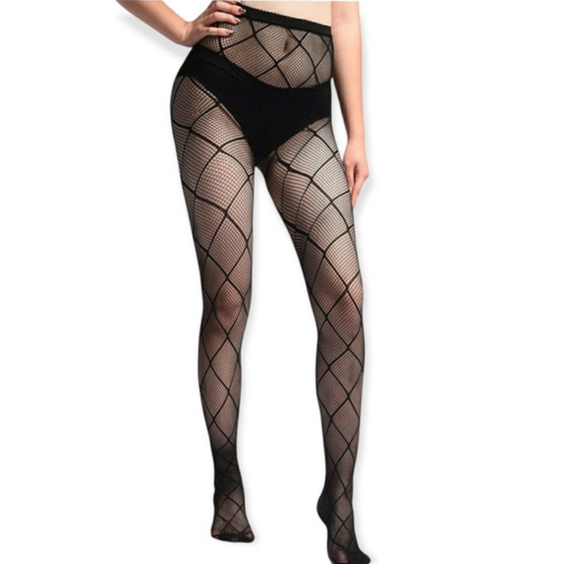 Medias De Red Diseño Línea Cruzada Pantimedias Mallas Negras Mujer Unitalla