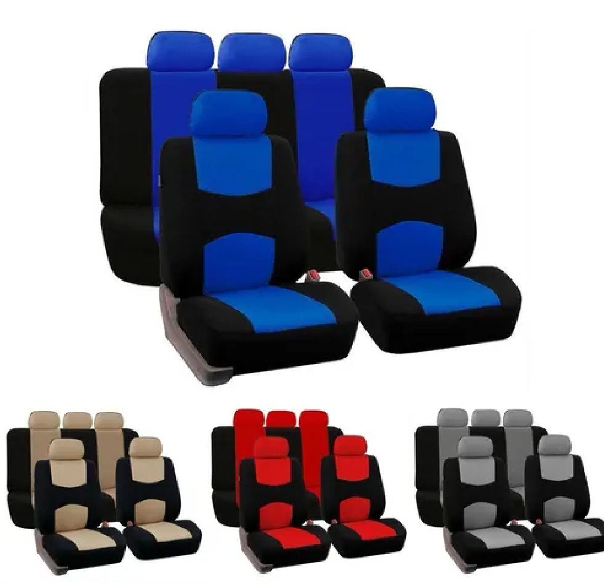 Set Funda De Asiento De Coche De Tejido De Poliéster Universal Azul
