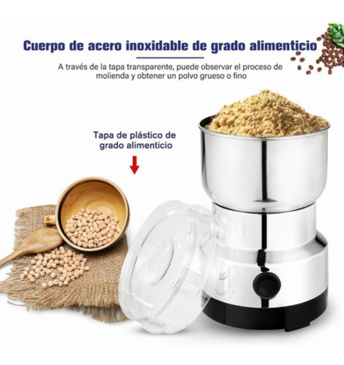 Molino Pulverizador Electrico Granos  Plateado