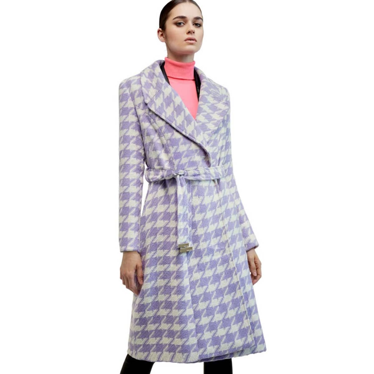 Abrigo Casual Largo Con Diseño Pata De Gallo Schatz Woman color Lila para Mujer 1038706