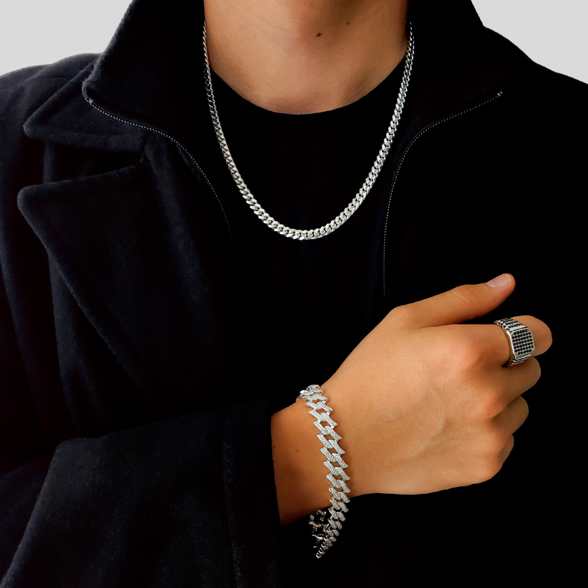 Esclava de plata 925 Hombre cubana, Brazalete con piedras zirconias suizas 