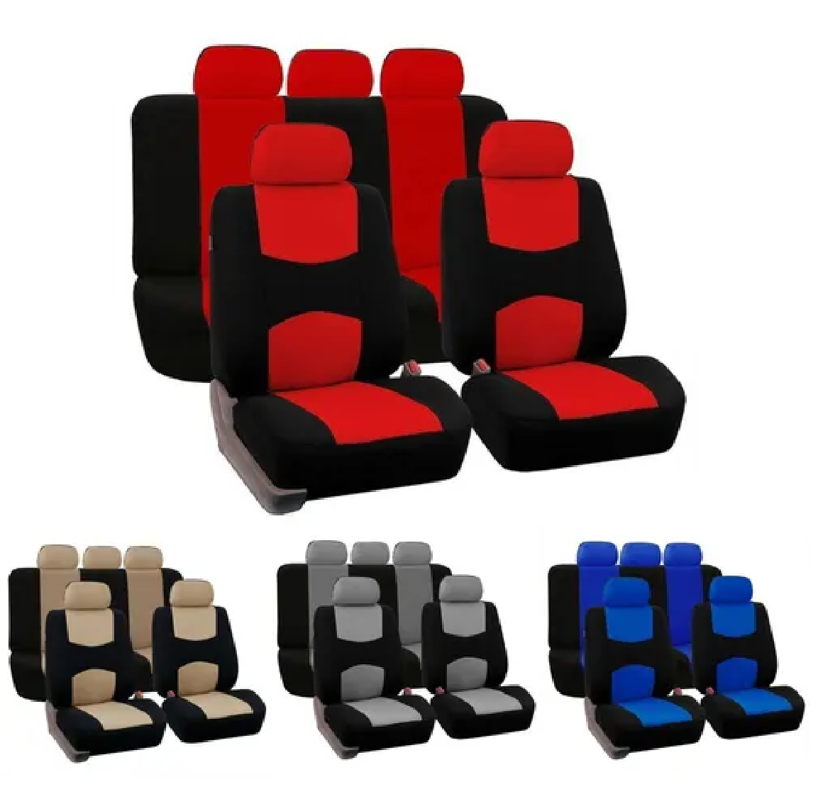 Set Funda De Asiento De Coche De Tejido De Poliéster Universal Rojo