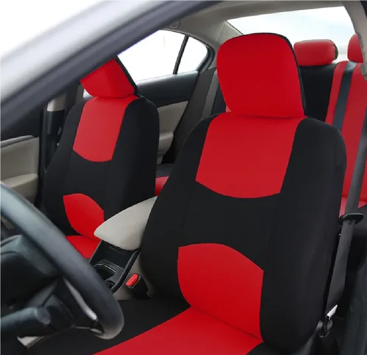 Set Funda De Asiento De Coche De Tejido De Poliéster Universal Rojo