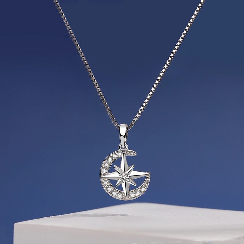 Collar Luna-Estrella De Plata 0.925 Con Zirconia - 474