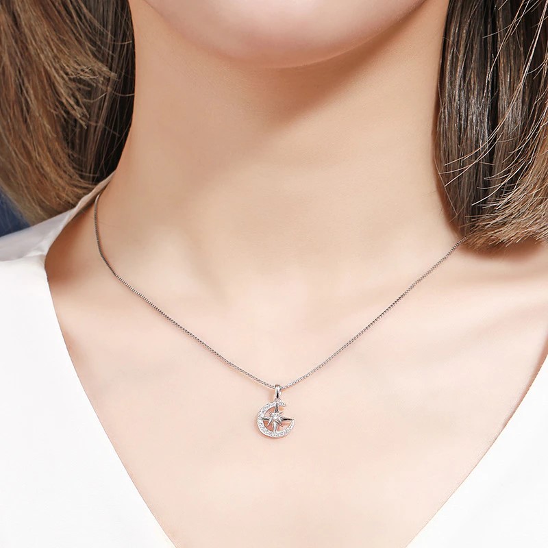 Collar Luna-Estrella De Plata 0.925 Con Zirconia - 474