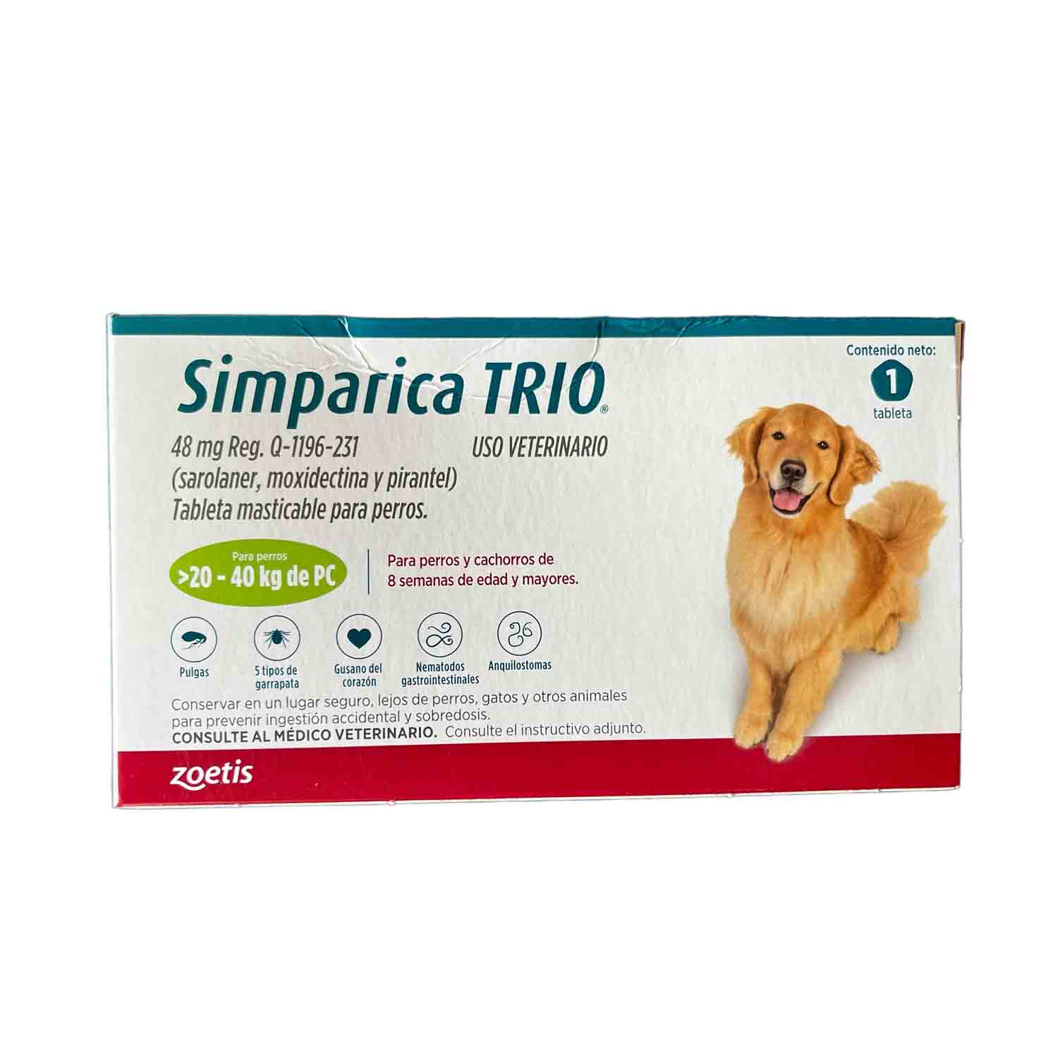 SIMPARICA TRIO 20 - 40 KG 1 TABLETA, PARA PERROS
