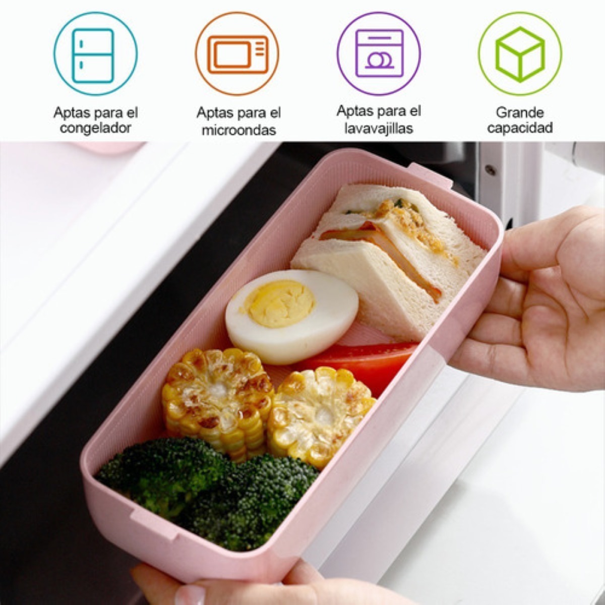 Lonchera 3 Niveles Topper 1000ml  con Cubiertos Rosa