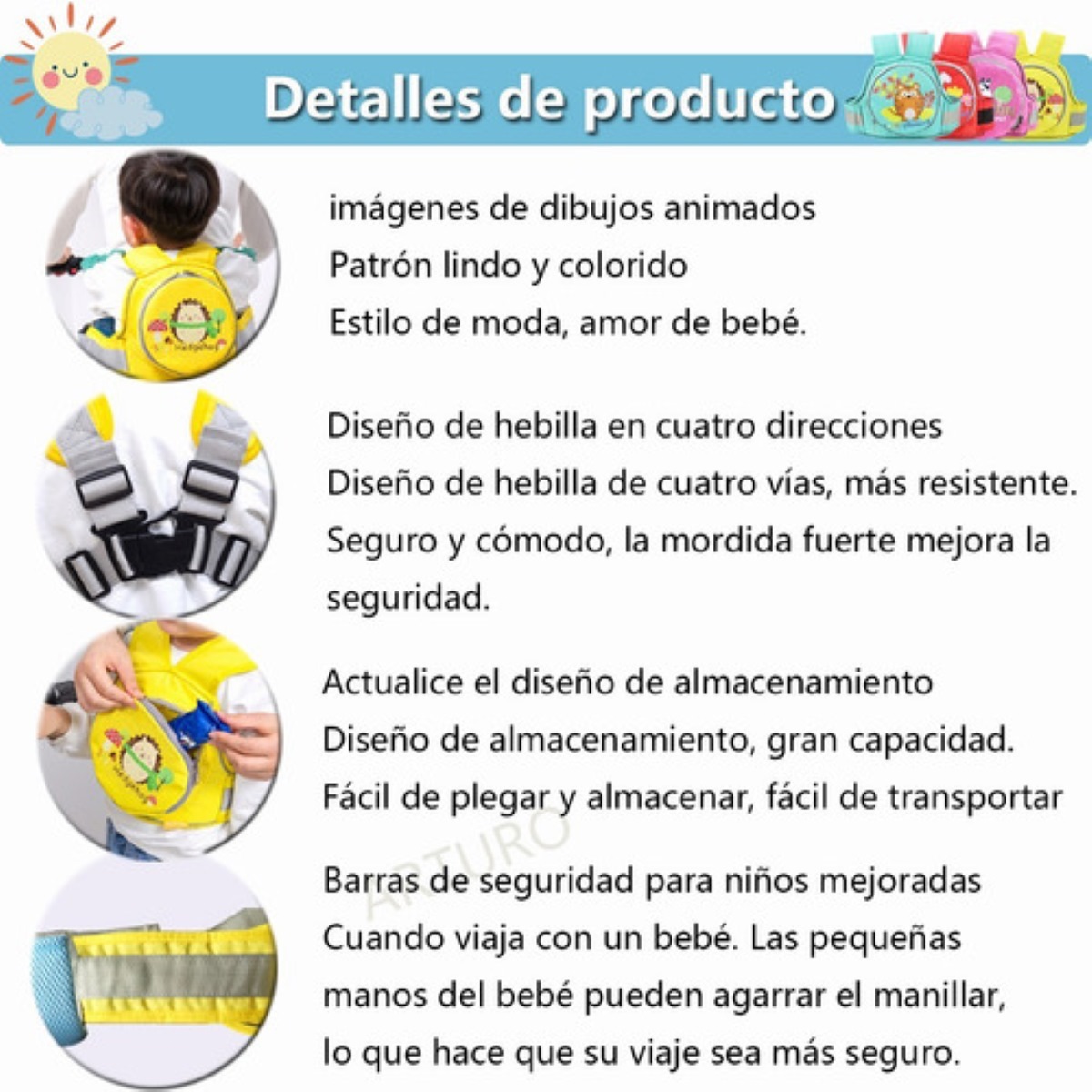 Cinturon con Arnes de Seguridad para Bebe Amarillo