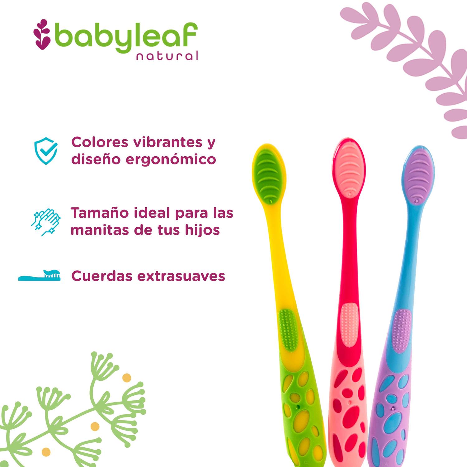 Cepillo Dientes para Niños con Chupón Babyleaf, 3pz Multicolor Unitalla