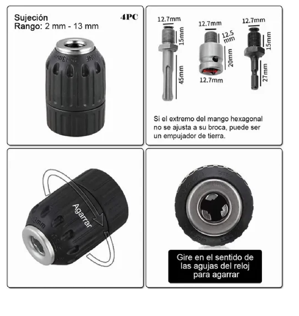  Adaptador Sds Plus Destornillador Impact Broquero Chuck 1/2 