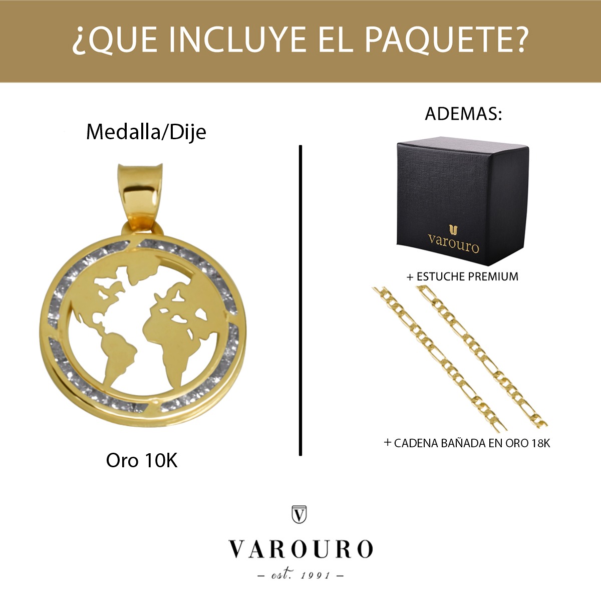 Dije Mundo Planeta En Oro 10k + Cadena Regalo 