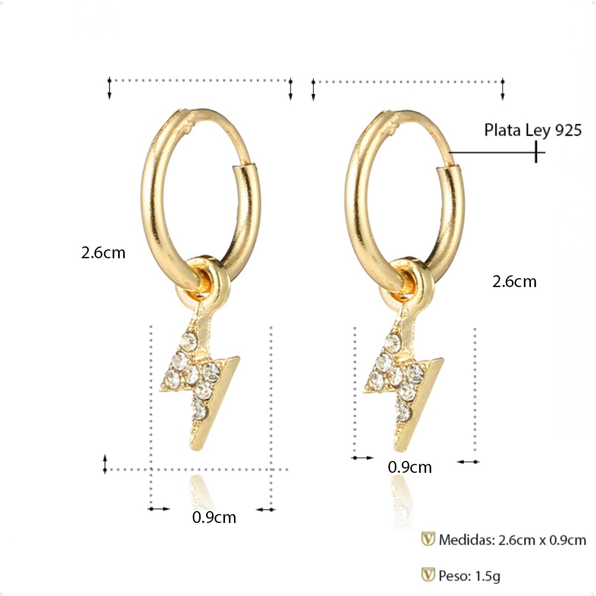 Aretes Plata Ley 925 | Rayo Minimalista | + Estuche