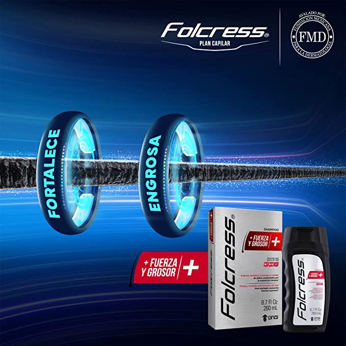 Tratamiento Anticaída Folcress Solución Minoxidil 5% Shampoo reparador capilar  260 ml Protege el pelo, para hombre