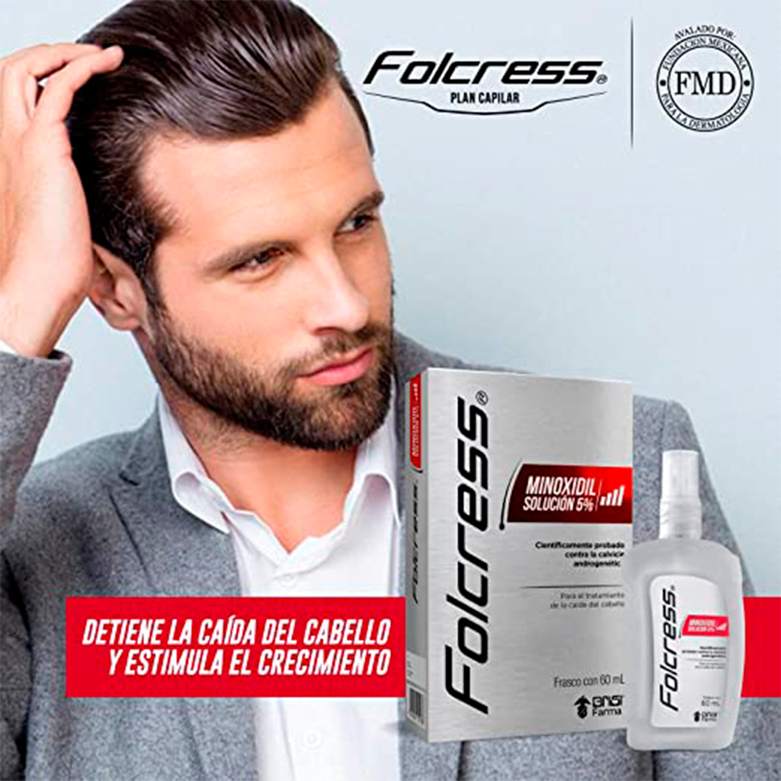 FOLCRESS SOLUCIÓN MINOXIDIL 5% ESTIMULA EL CRECIMIENTO 60 ML