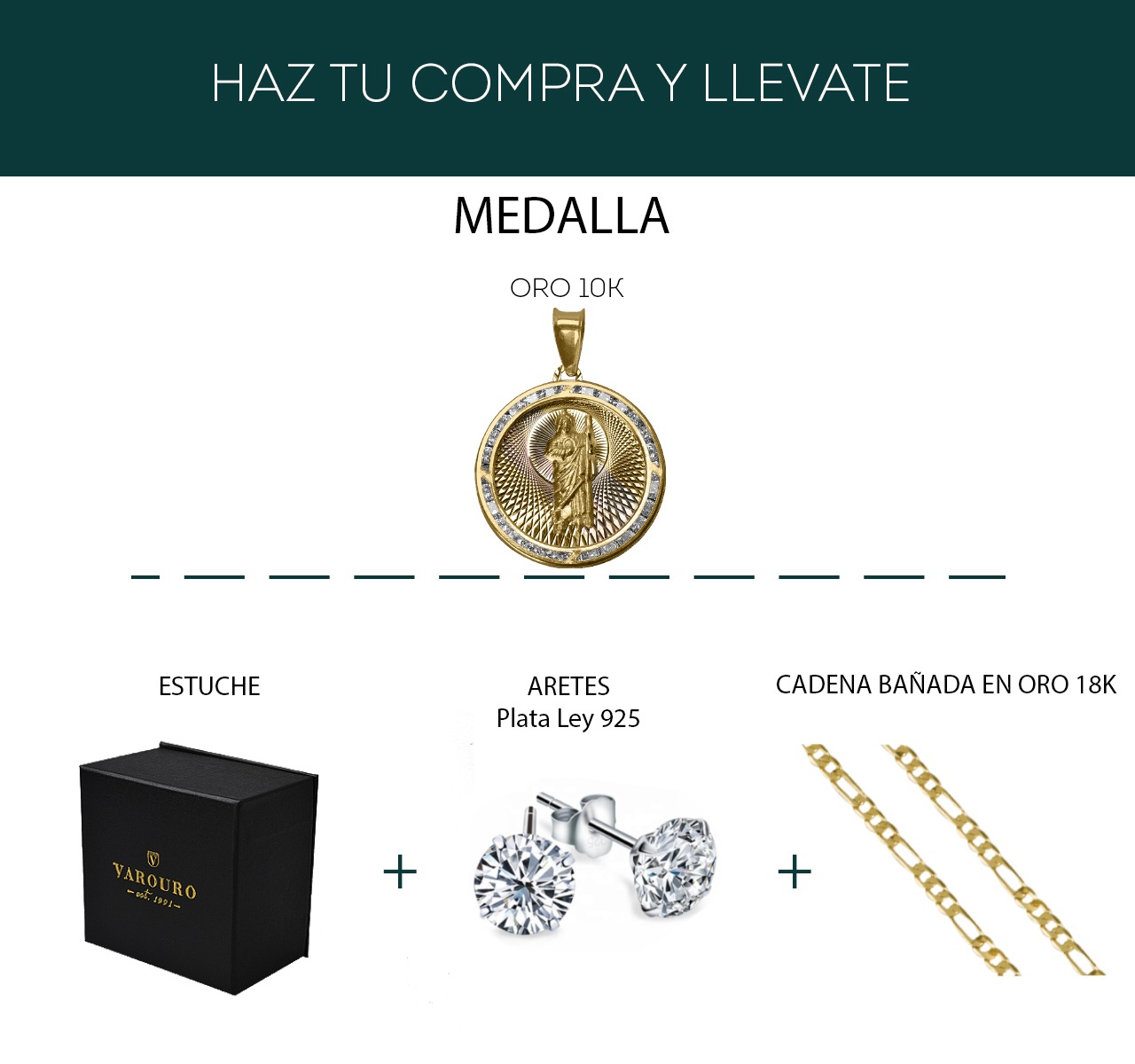 Dije Medalla San Judas Tadeo Oro Sólido 10k + Cadena 