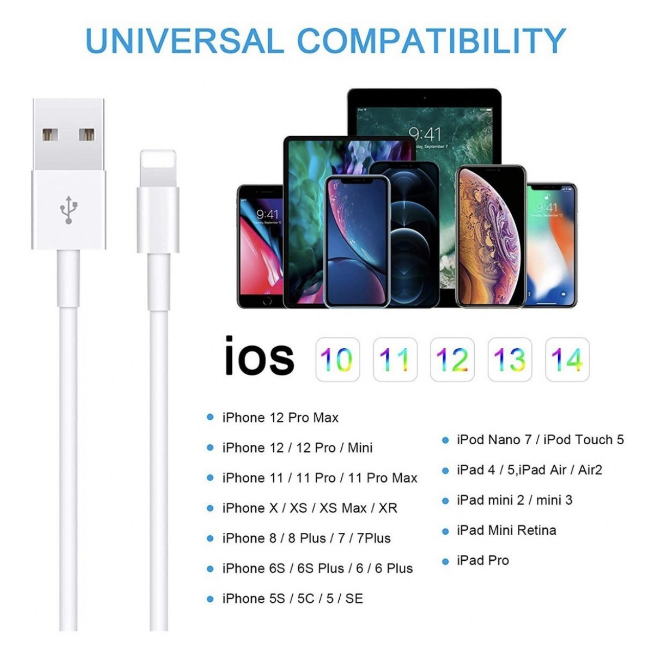 Cable Lightning Usb 2 Metros Compatible Para iPhone, iPad