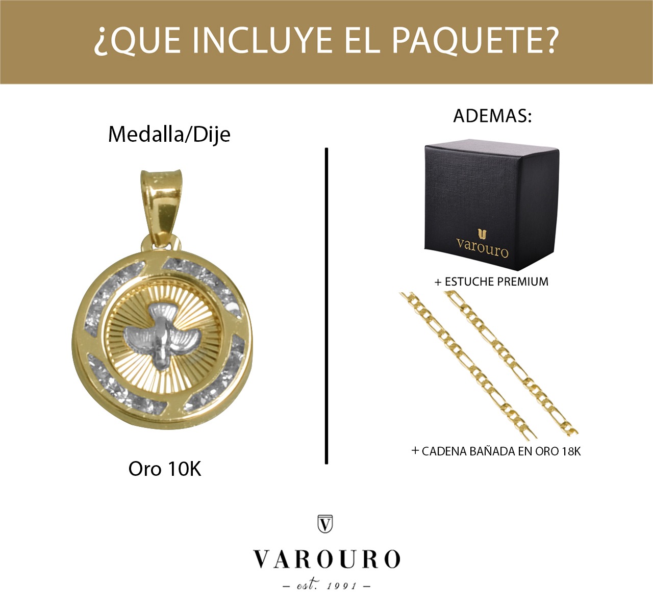 Hermosa Medalla Espíritu Santo Oro 10k + Cadena 