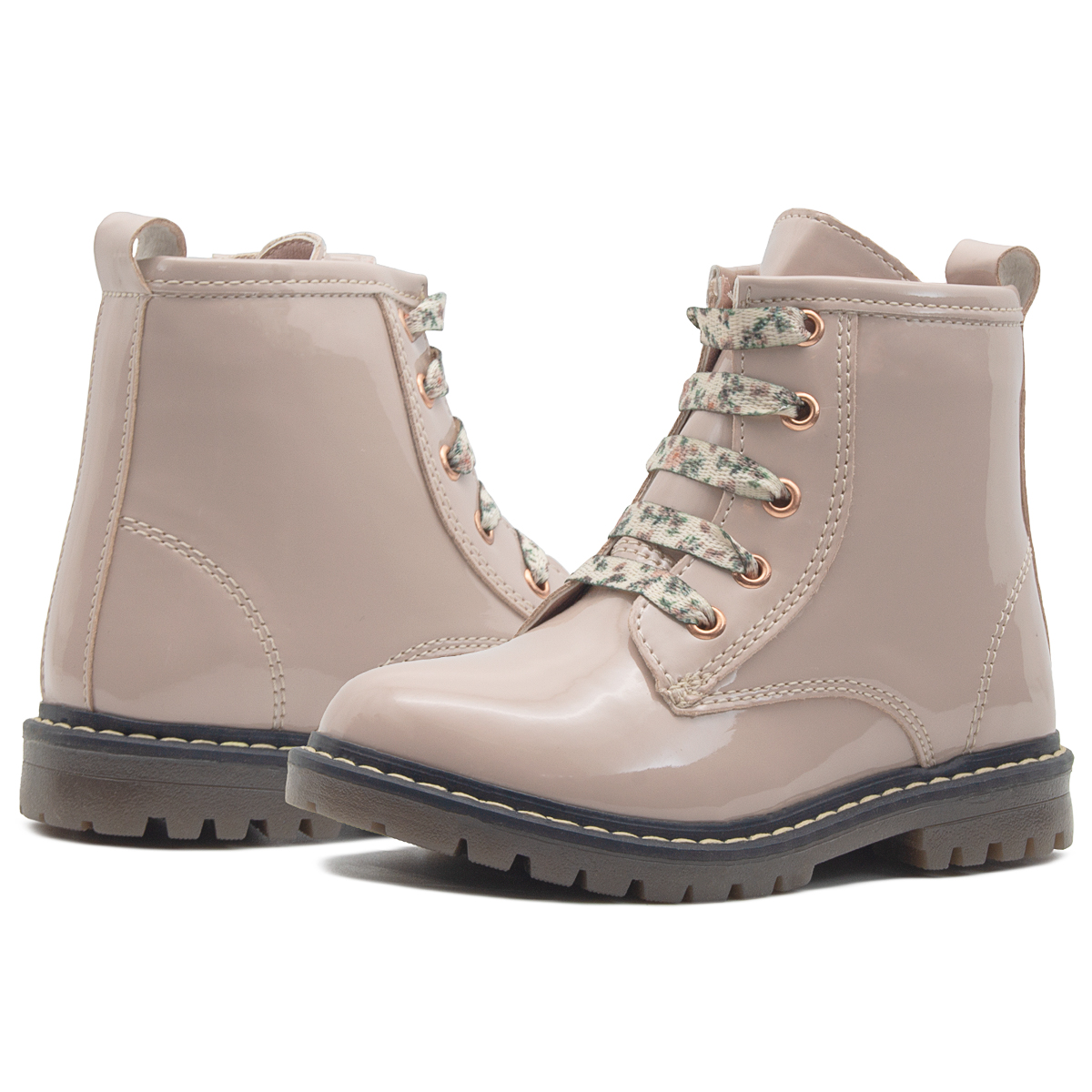 Bota Niña Moda Charol Beige Bambino Ligeras Cómodas 15-17