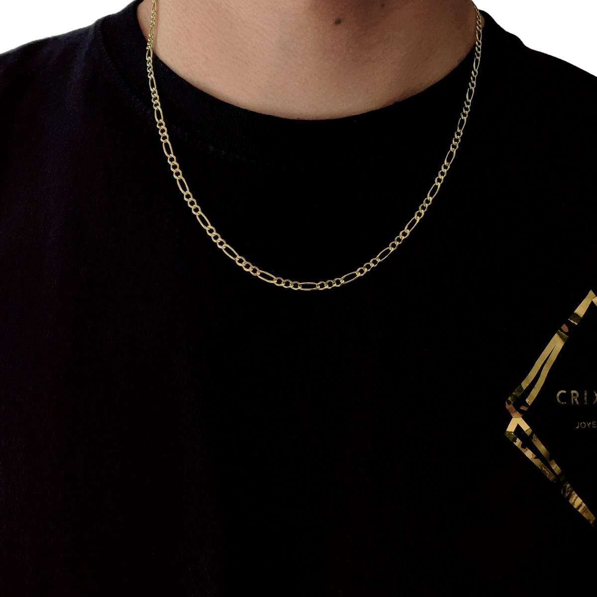 Cadena de oro 10k hombre, figaro, sólida. Incluye certificado y caja de regalo