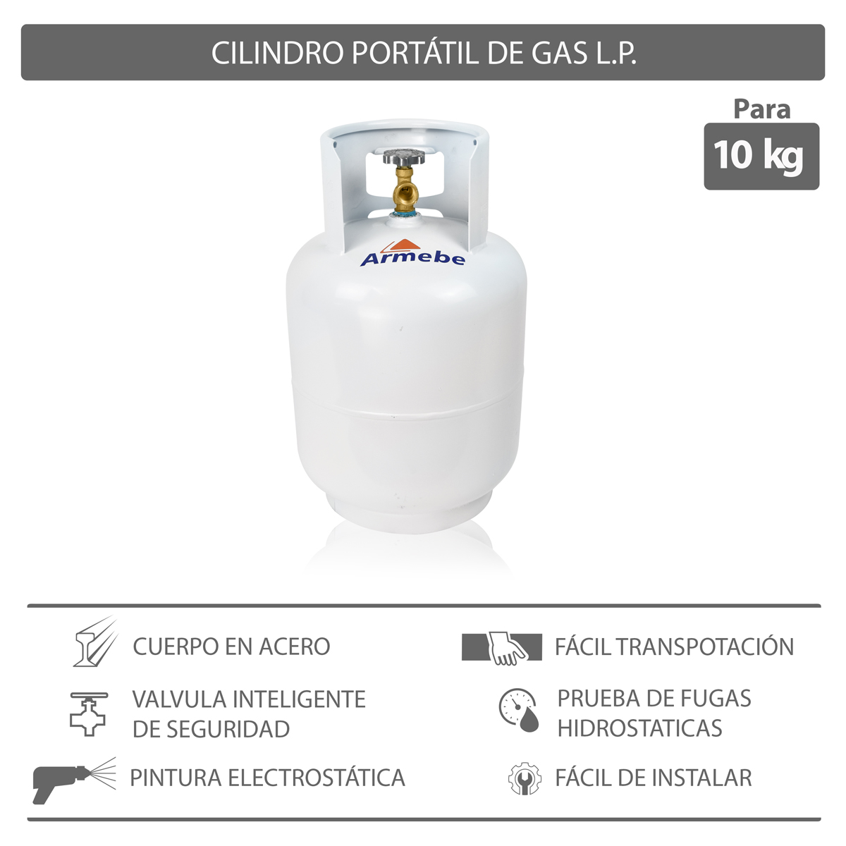 Tanque De Gas 10 Kg Cilindro Portátil Para Gas Válvula Iusa