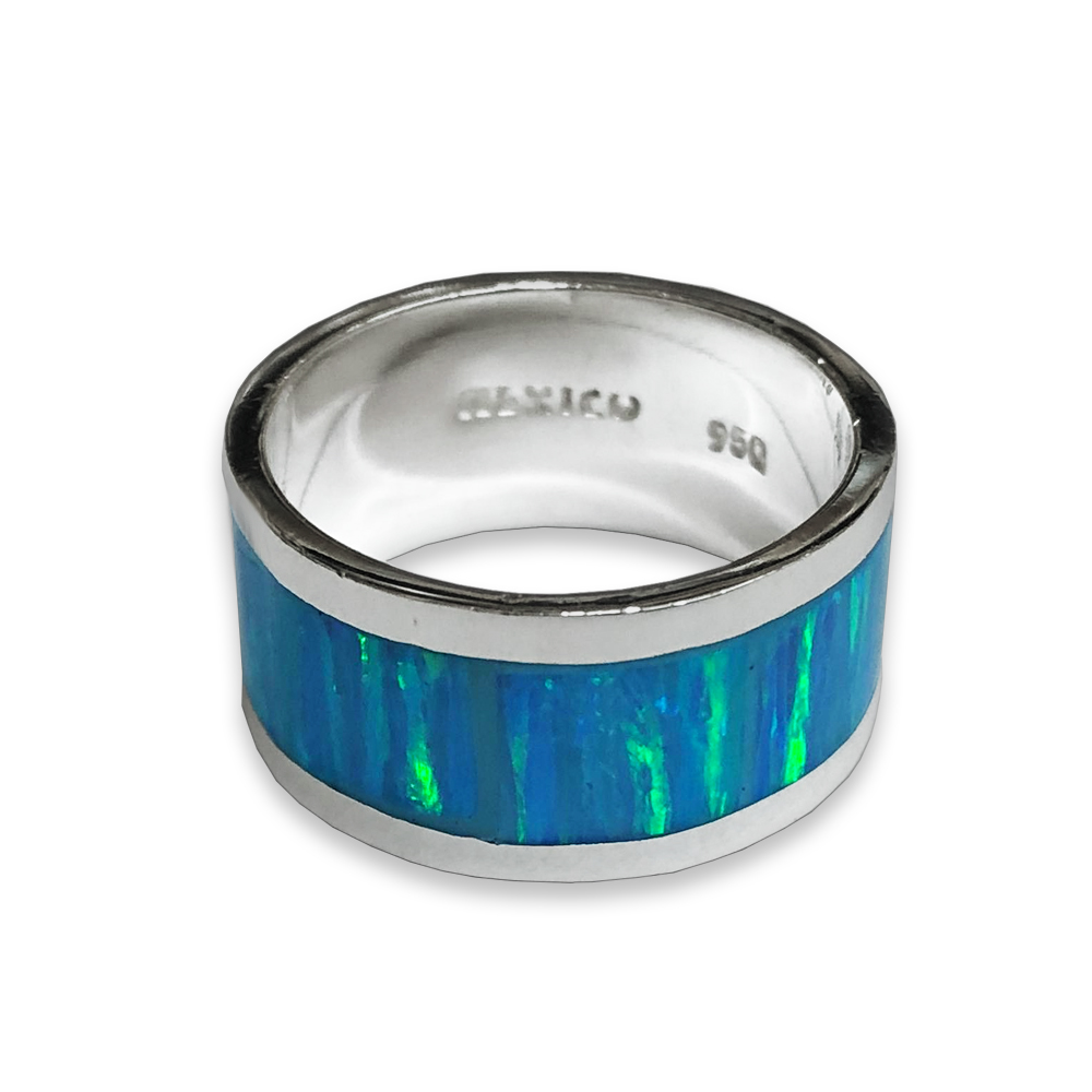 Anillo Argolla De Plata .950 Garantizada Y Ópalos Australianos