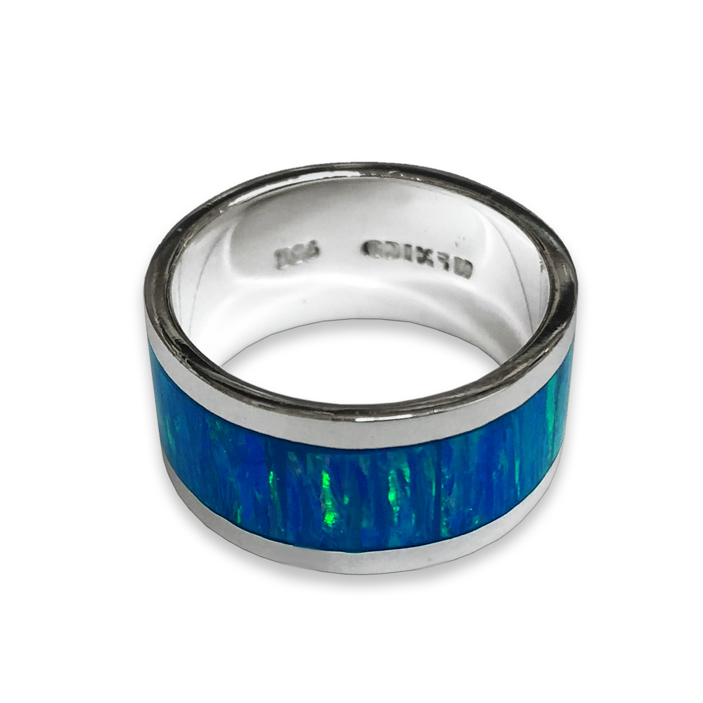 Anillo Argolla De Plata .950 Garantizada Y Ópalos Australianos