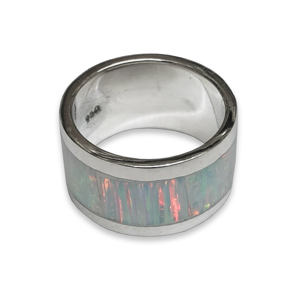 Anillo Argolla De Plata .950 Garantizada Y Ópalos Australianos