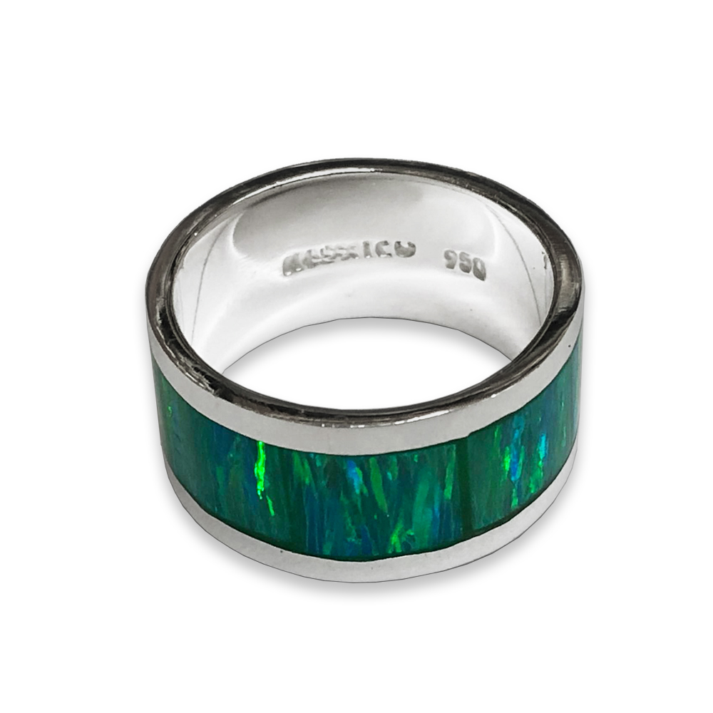 Anillo Argolla De Plata .950 Garantizada Y Ópalos Australianos