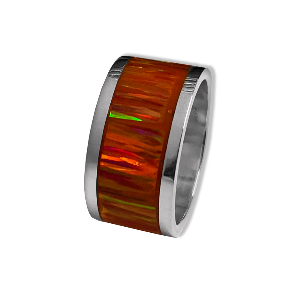 Anillo Argolla De Plata .950 Garantizada Y Ópalos Australianos
