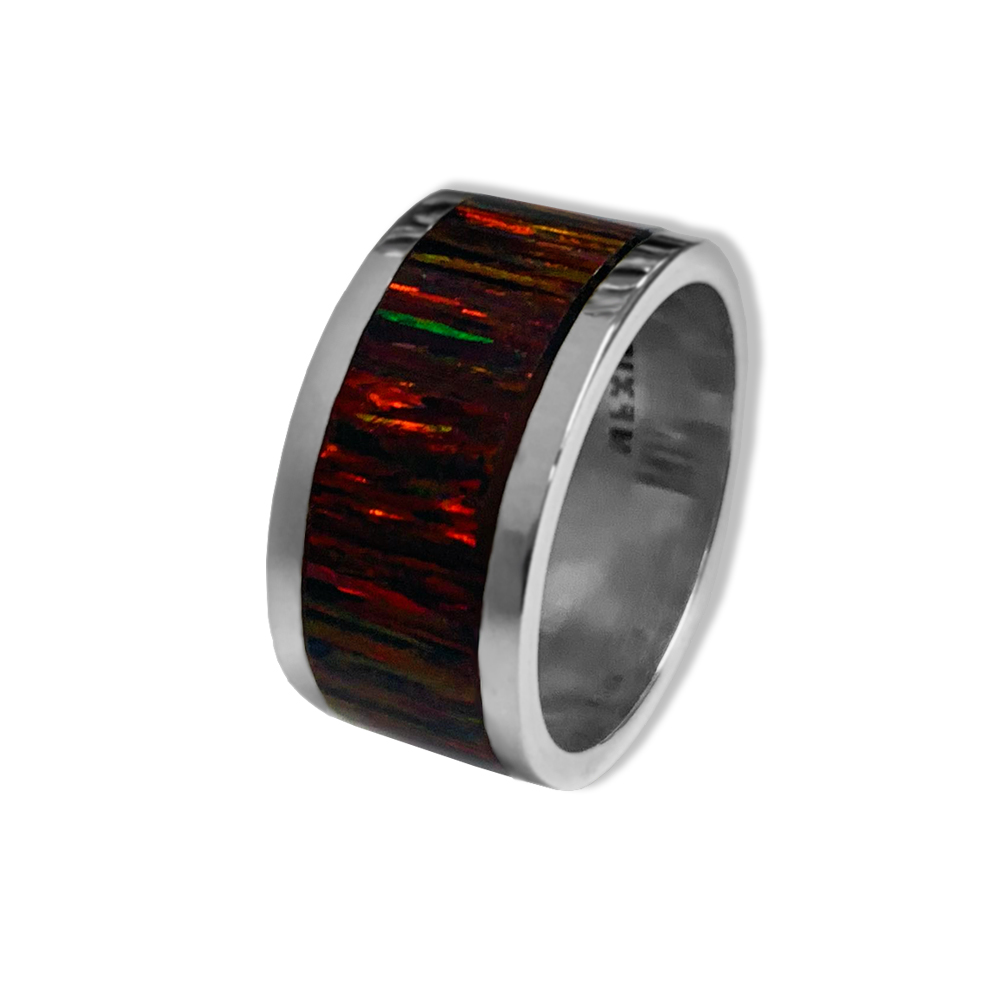 Anillo Argolla De Plata .950 Garantizada Y Ópalos Australianos