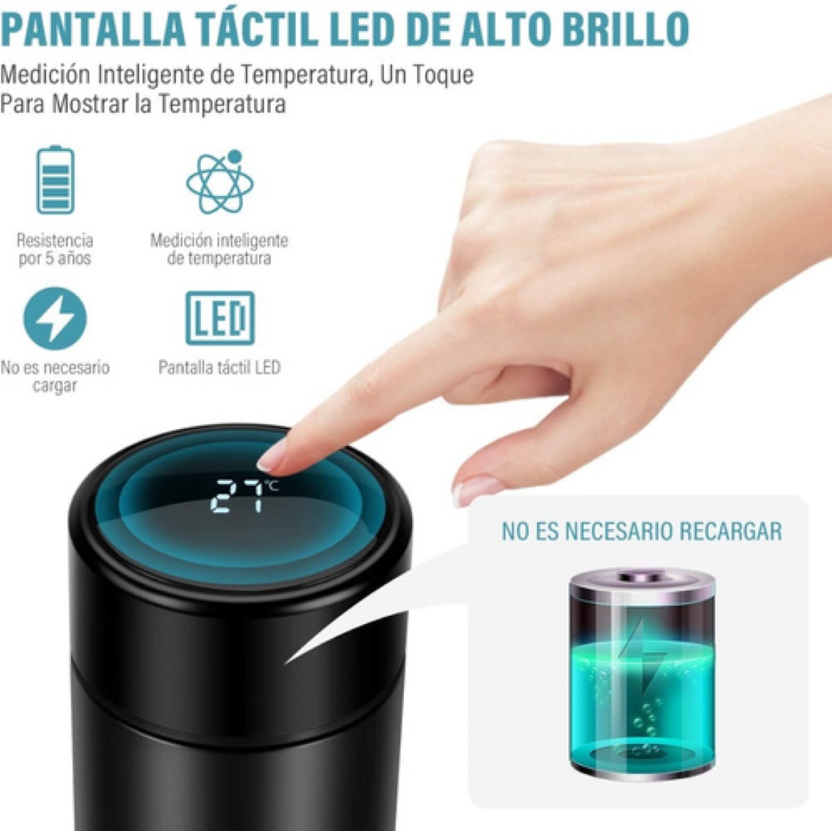 Termo Digital De Acero Inoxidable, Inteligente De 500ml Verde con Rosa