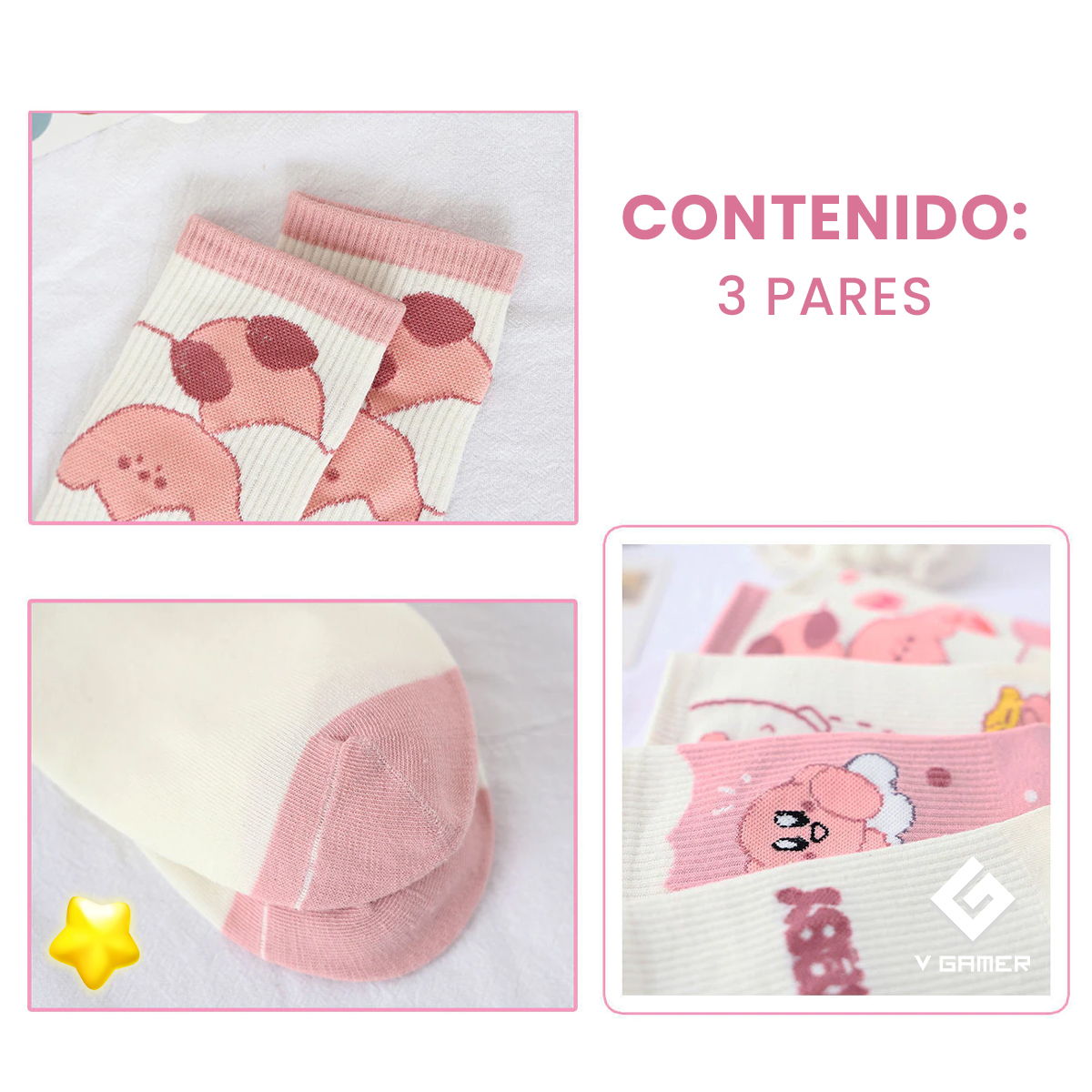 Calcetines De Algodón 3 Pares Kirby Paquete Calceta Bordada