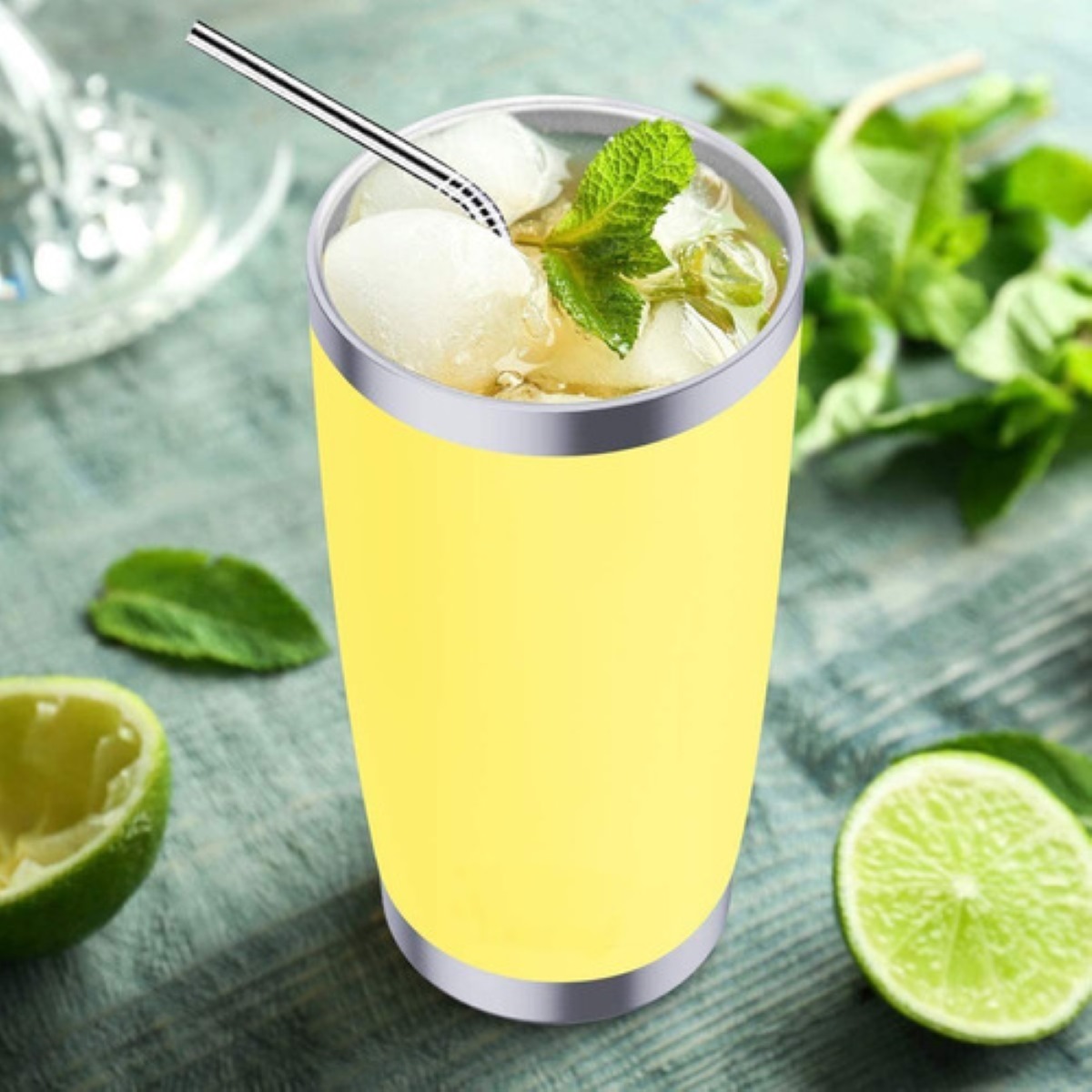 Vaso De Acero Inoxidable De 20oz Con Tapa Y Popote Amarillo