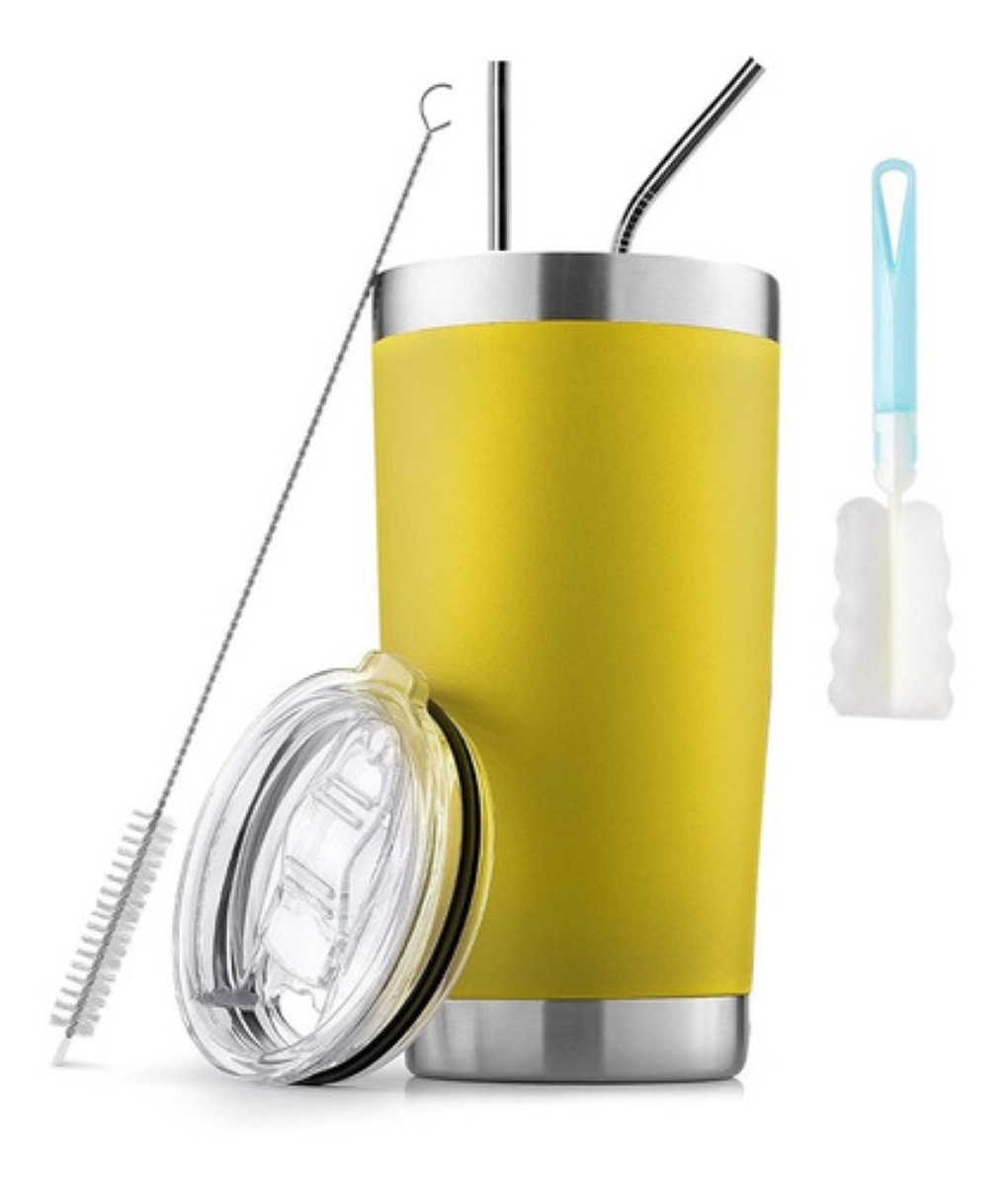 Vaso De Acero Inoxidable De 20oz Con Tapa Y Popote Amarillo