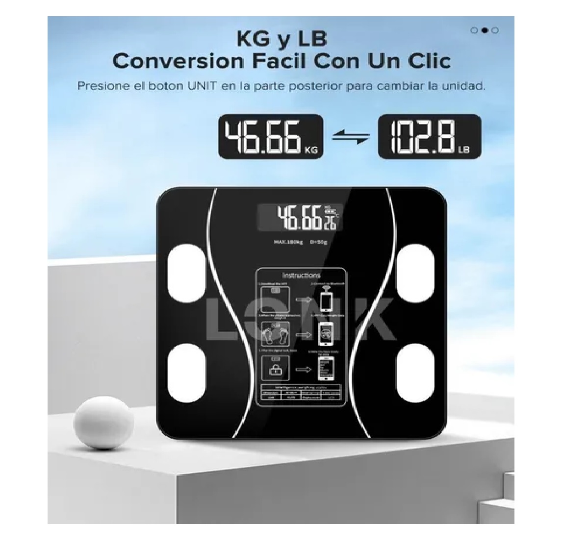 Báscula Electrónica De Baño Bluetooth Inteligente App Lonk Negro
