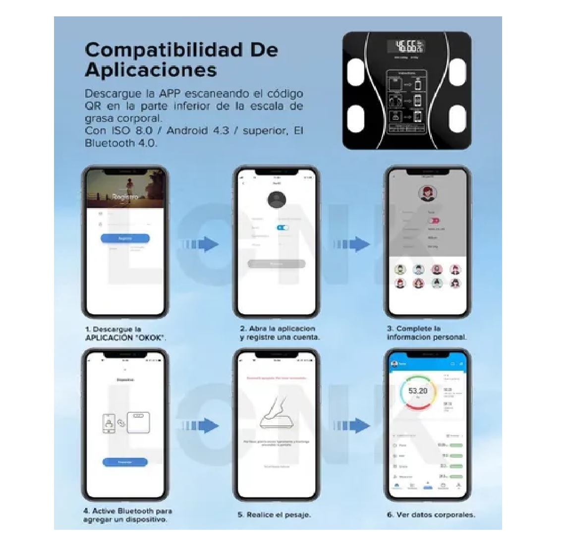 Báscula Electrónica De Baño Bluetooth Inteligente App Lonk Negro