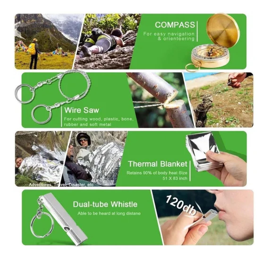 Kit De Supervivencia De Emergencia Para Camping Tactico Negro