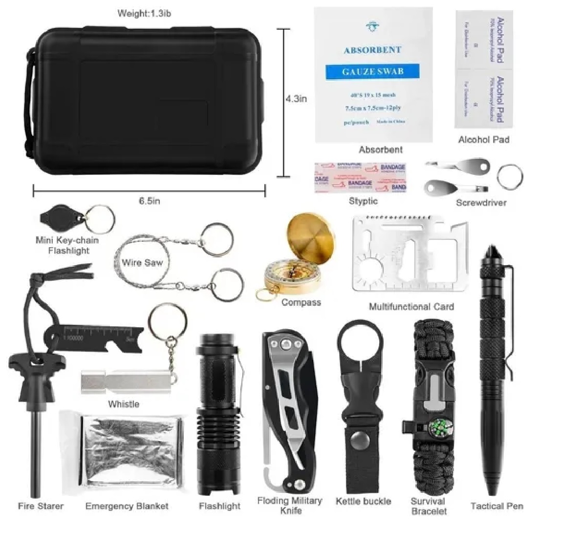 Kit De Supervivencia De Emergencia Para Camping Tactico Negro