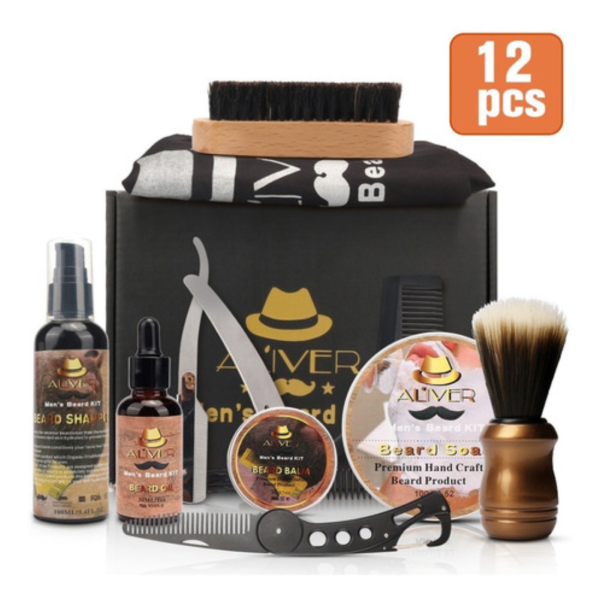 Kit De Cuidado De Barba Para Hombres Con Estuche 12 Pz