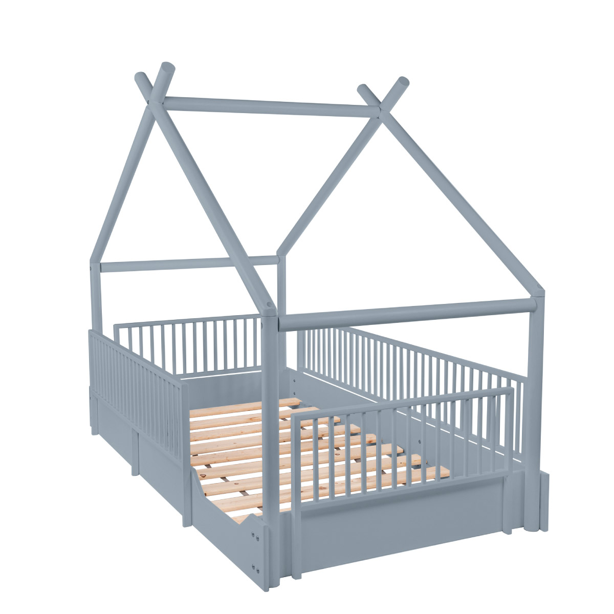 Cama moderna de madera para niños y niñas con barandales removibles DUDUK