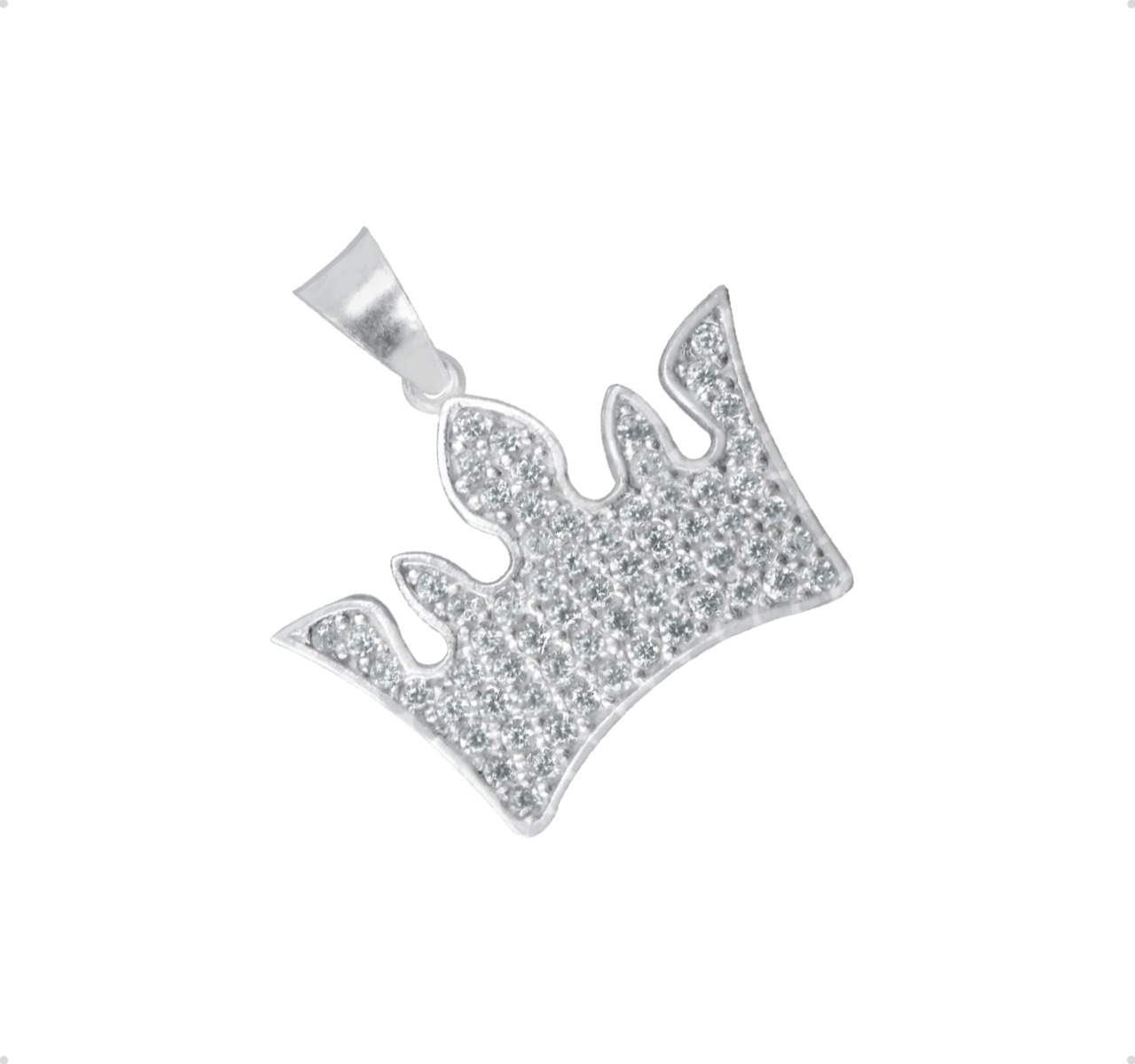 Dije Y Cadena Corona Plata Ley 925 | Amor + Aretes Regalo