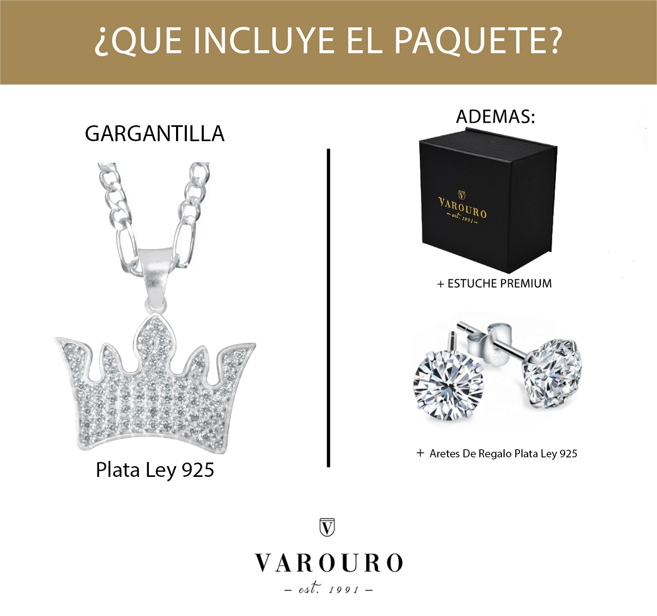 Dije Y Cadena Corona Plata Ley 925 | Amor + Aretes Regalo