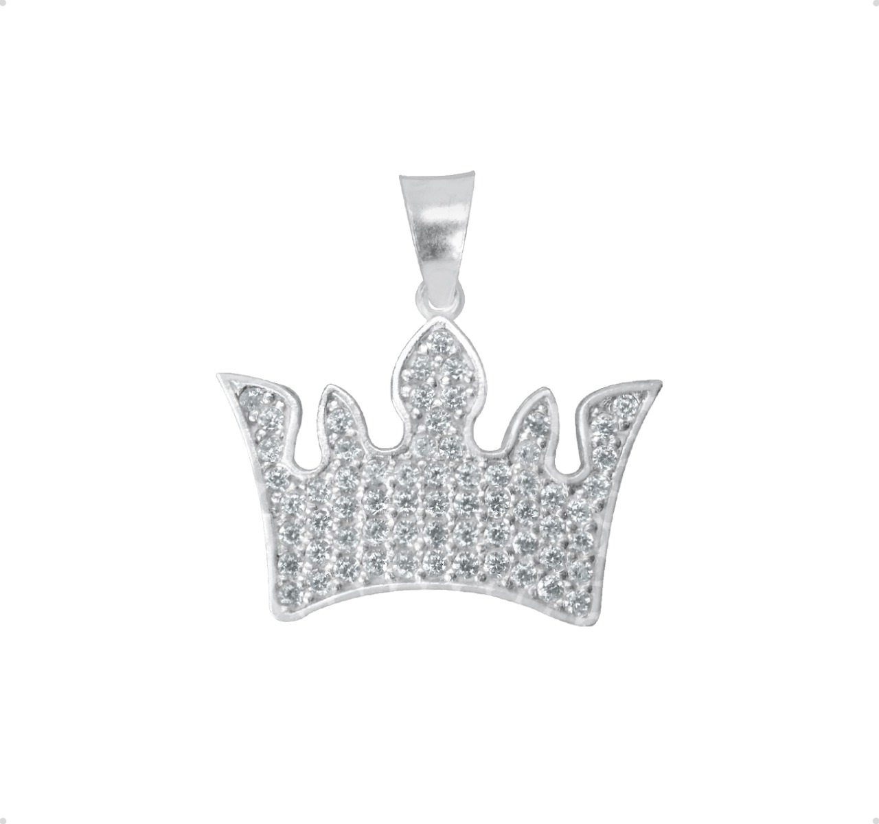 Dije Y Cadena Corona Plata Ley 925 | Amor + Aretes Regalo