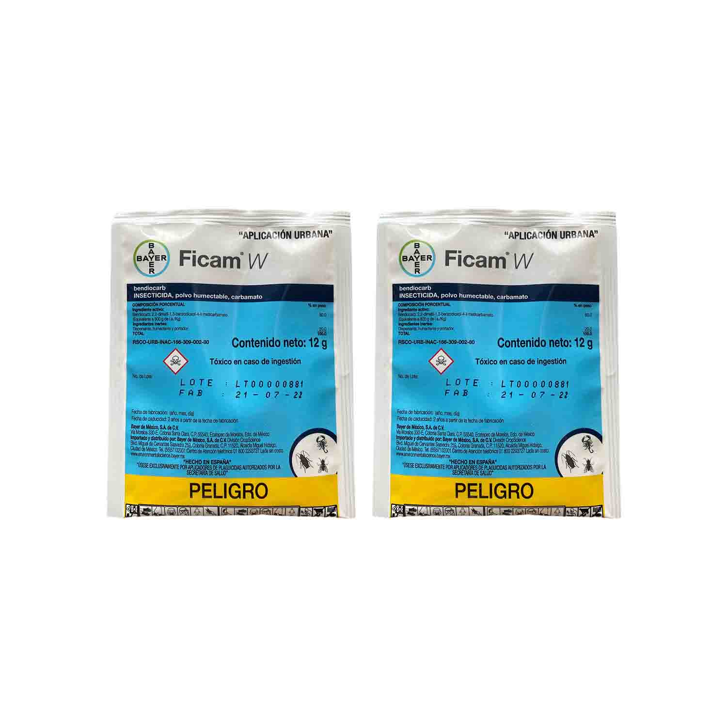 PACK 2 FICAM W 12 GR INSECTICIDA PARA CUCARACHAS, MOSCAS Y ALACRANES