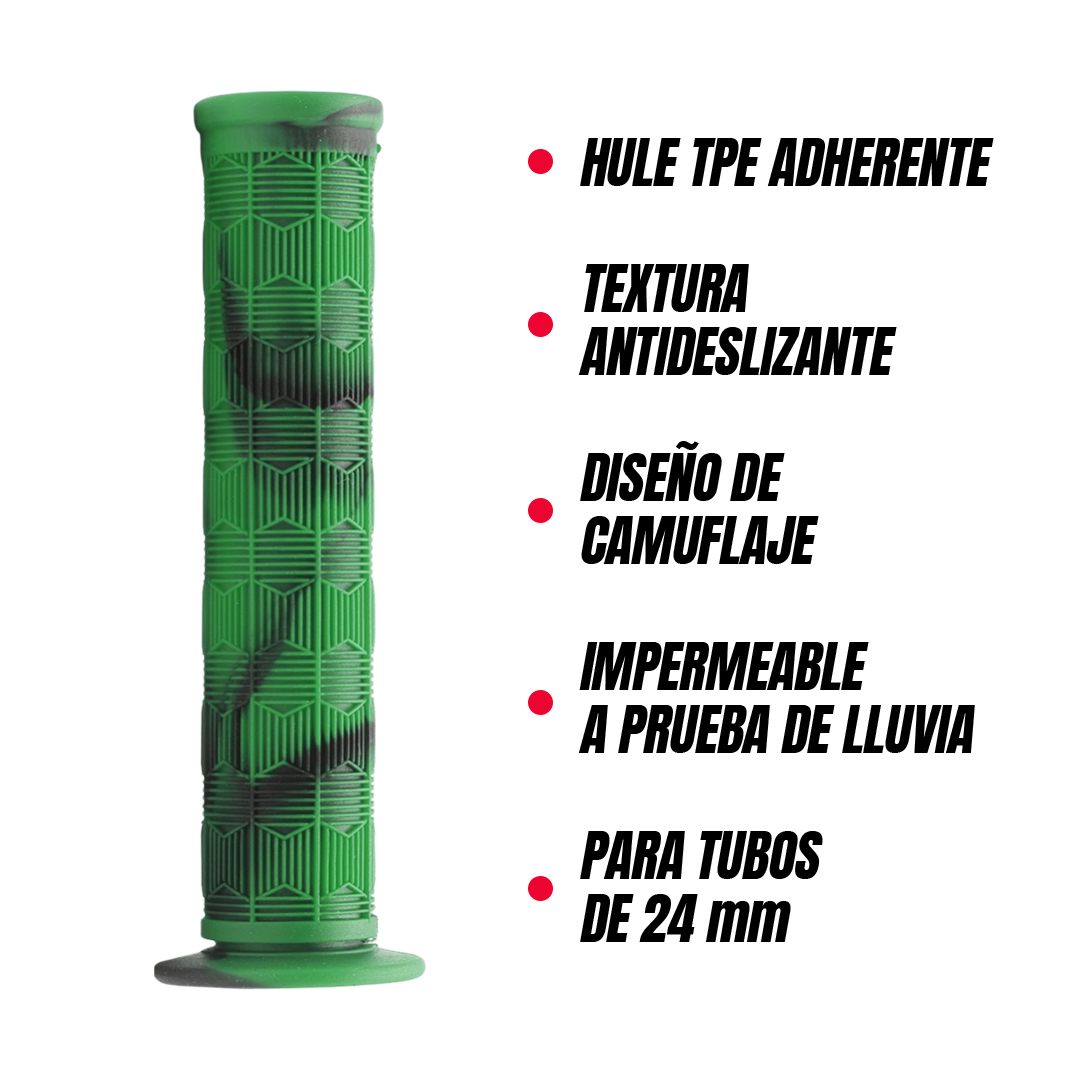 Puños Bicicleta Bmx De Goma Camuflaje Antiderrapantes 140 Mm Verde