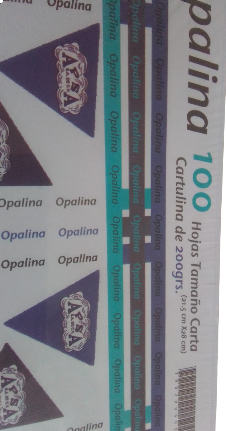 100 Hojas Opalina t/carta 200gr, 21.5 x 28cm,  color Blanca "APSA"