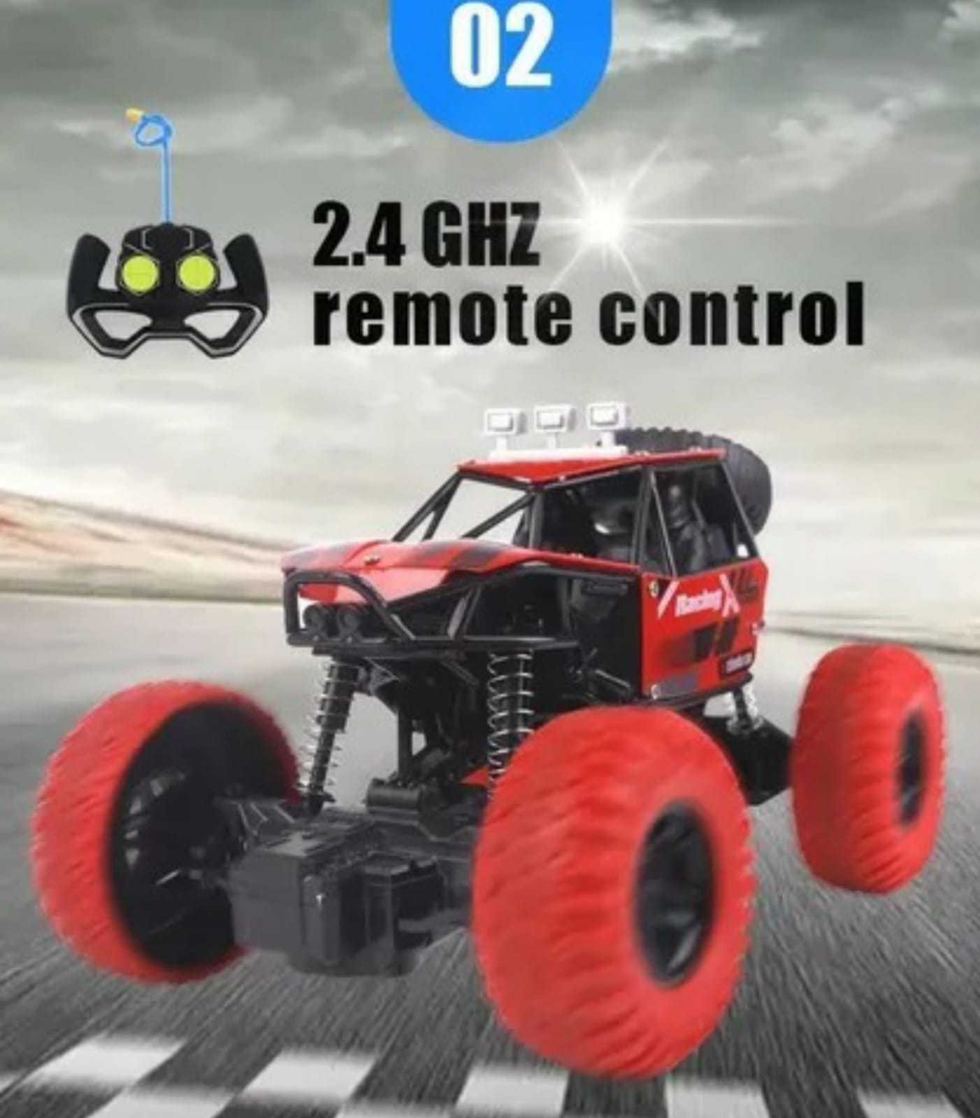 Carro Radio Control Rojo Off- Road 1:18 Todo Terreno Alta Velocidad