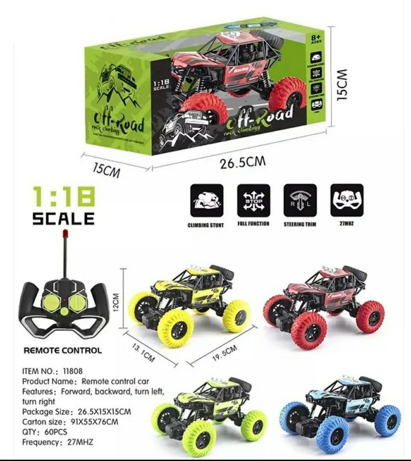 Carro Radio Control Rojo Off- Road 1:18 Todo Terreno Alta Velocidad