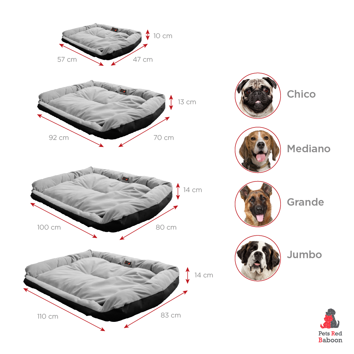 Cama para Perros Antiestres Modelo Plaicy, Camitas para Perros Chicos Marca Pets Red Baboon