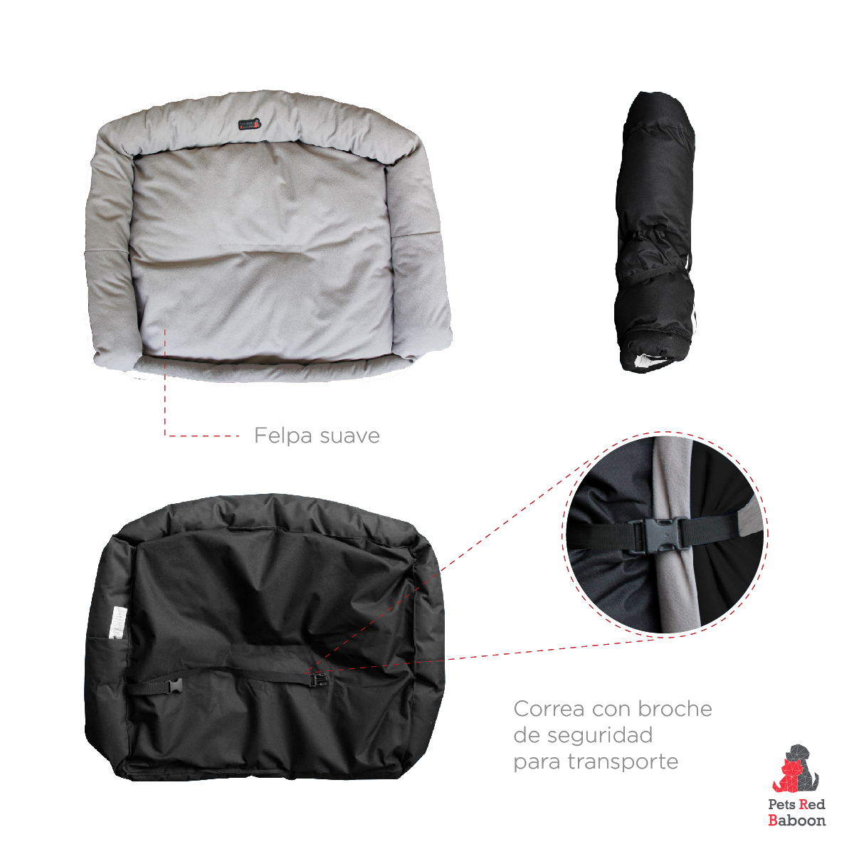 Cama para Perros Antiestres Modelo Plaicy, Camitas para Perros Chicos Marca Pets Red Baboon